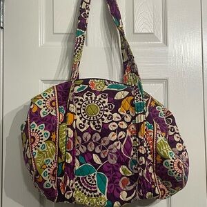 Retired Vera Bradley Quilted Duffel Bag in Plum Crazy Floral Pattern